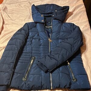 GUESS Women's Dark Blue Puffer Coat